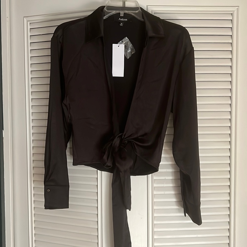 Black wrap silk crop top